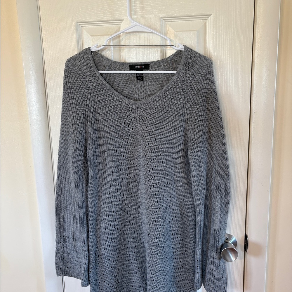 Style & Co. Women's Gray Knit V-Neck Sweater Dress